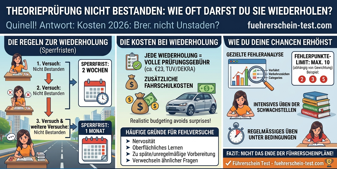 Theorieprüfung nicht bestanden: Wie oft wiederholen?
