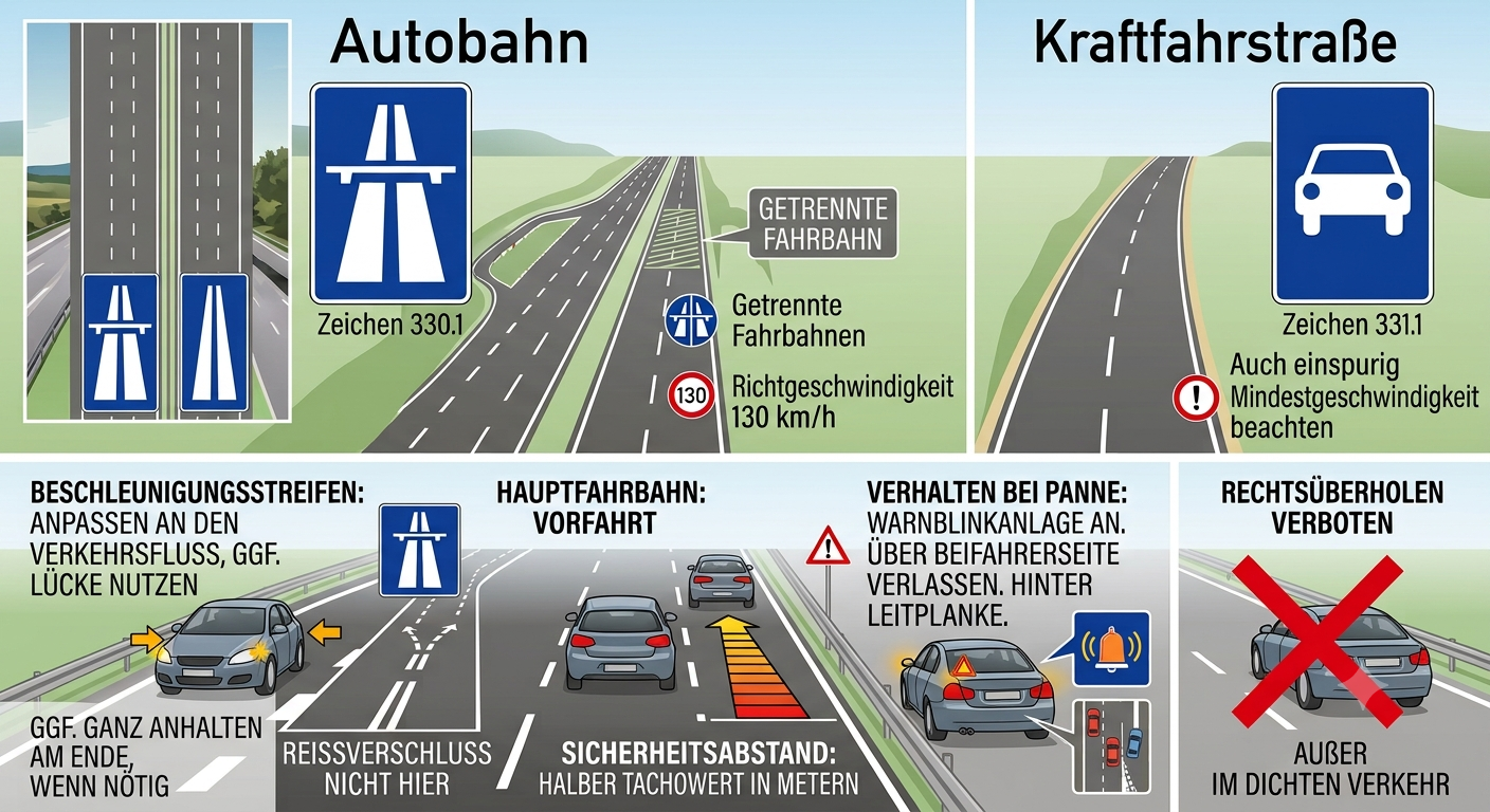 Autobahn und Kraftfahrstraße: Regeln für die Prüfung